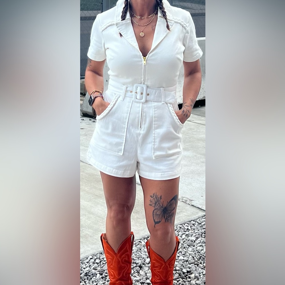 Show Me Your MuMu White Belted Romper